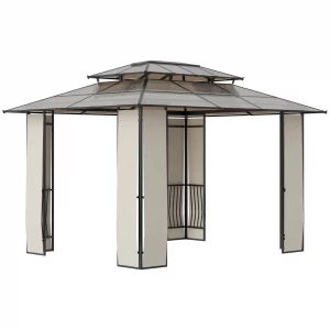 Outsunny Gazebo da Giardino 3.7x3m con Tetto in Policarbonato a 2 Livelli