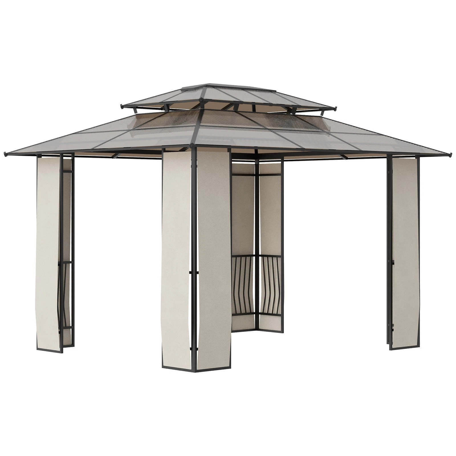 Outsunny Gazebo da Giardino 3.7x3m con Tetto in Policarbonato a 2 Livelli