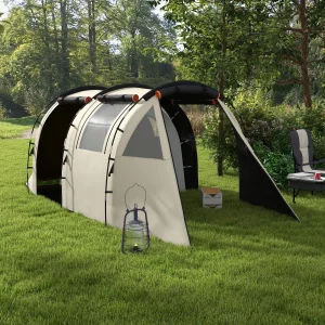 Outsunny Tenda da Campeggio 4-5 Posti Copertura Oscurante e Impermeabile Kaki