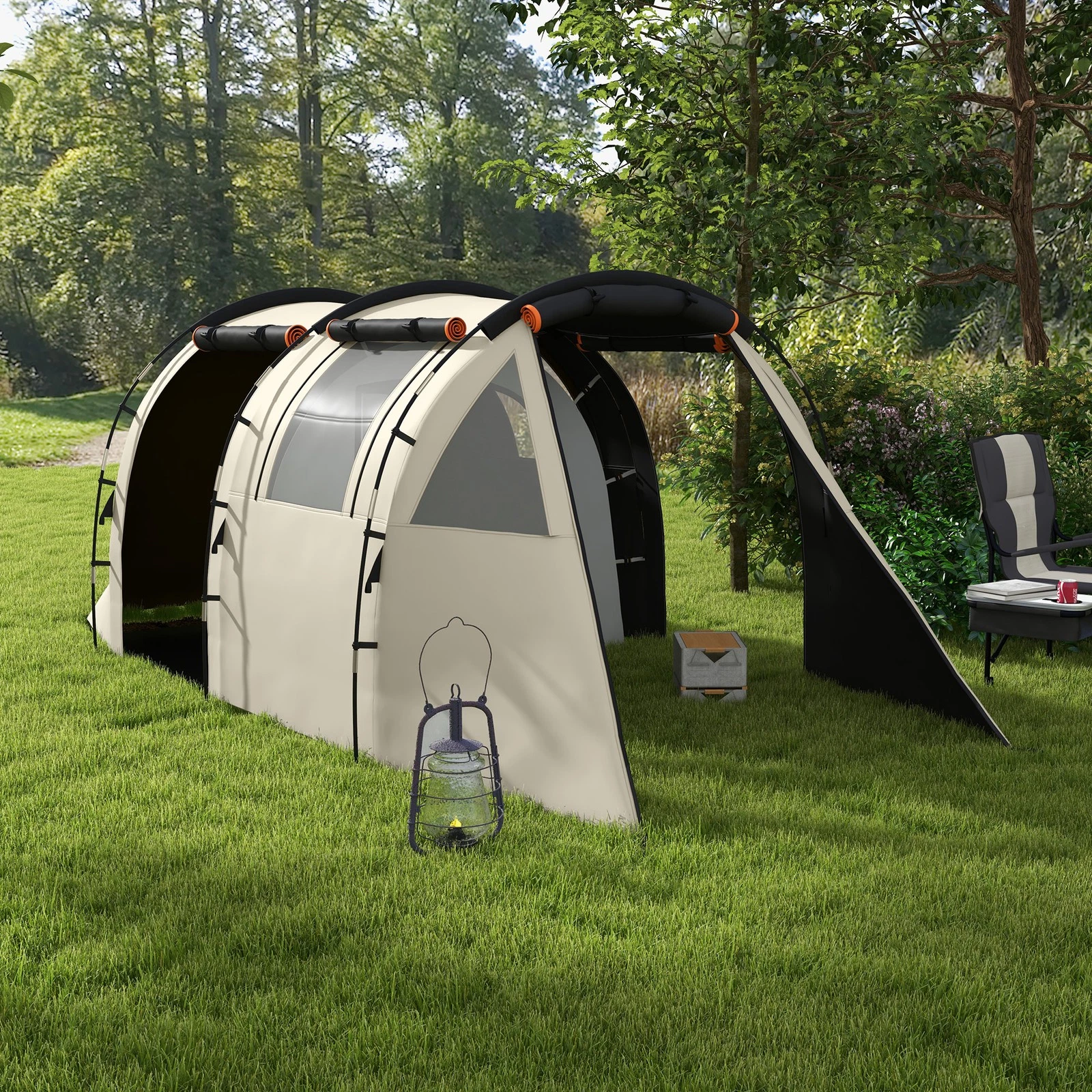 Outsunny Tenda da Campeggio 4-5 Posti Copertura Oscurante e Impermeabile Kaki